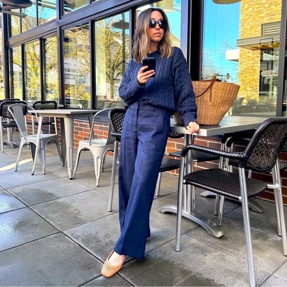 NWT! Banana Republic Sea Salt Navy High-Rise Linen Blend Pant - Multiple💛 - Picture 1 of 5